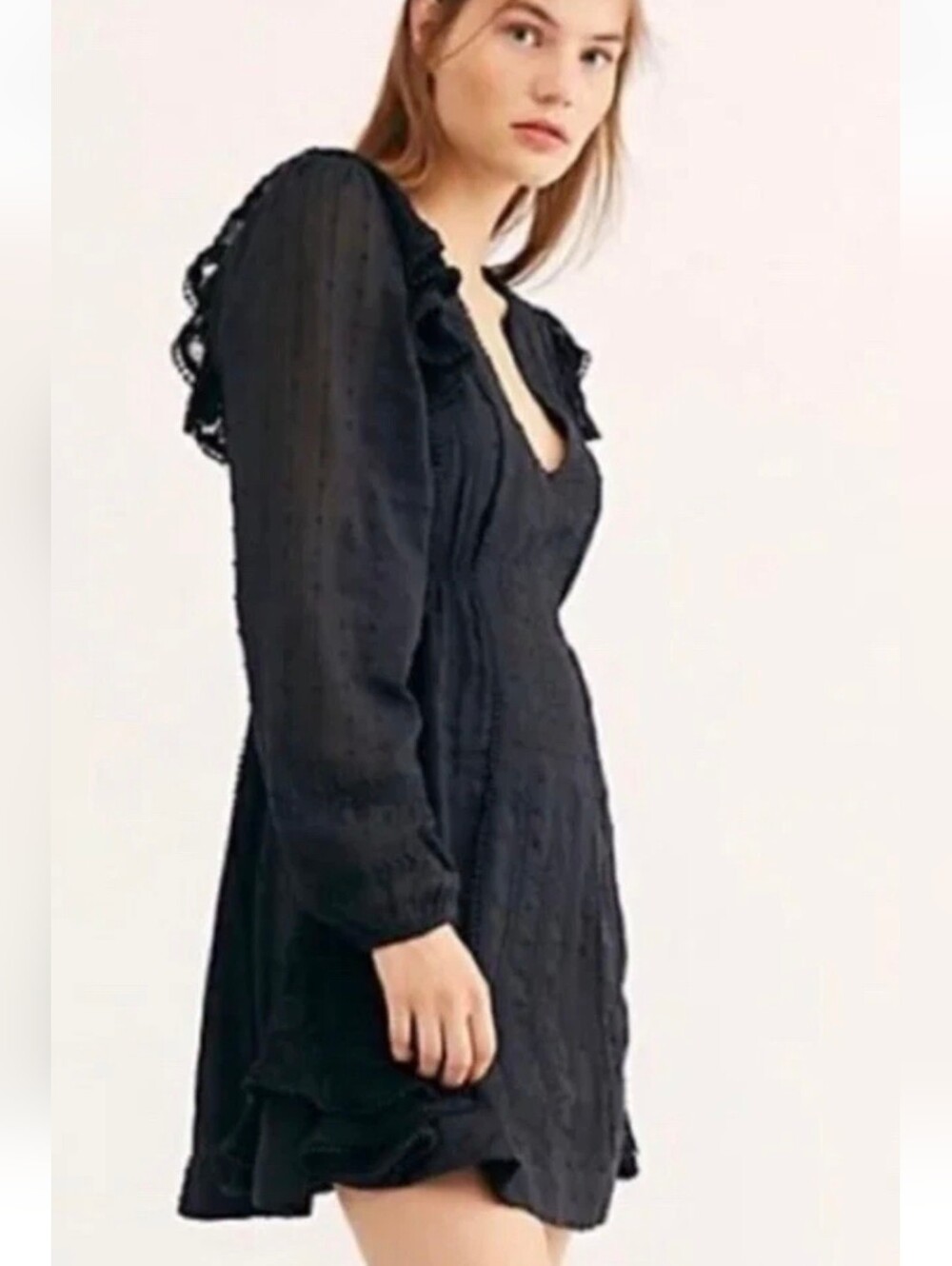 NWT Free People Isabella Black Embroidered Lace Fit Flare Dress Size 8